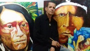 O artista Gildazio expõe novas obras na biblioteca municipal de Ilhéus. Foto Divulgação.